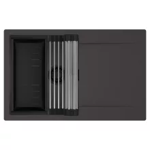 HD Onyx Antracit 78 egymedencés mosogatótálca szett, acél csepegtetőráccsal és matt fekete kosárral, csepegtetőtálcával, matt antracit színben, matt fekete leeresztő szifonnal