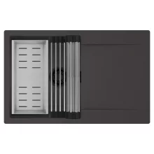 HD Onyx Antracit 78 egymedencés mosogatótálca szett, acél csepegtetőráccsal és kosárral, csepegtetőtálcával, matt antracit színben, matt fekete leeresztő szifonnal