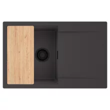 HD Onyx Antracit 78 egymedencés gránit mosogatótálca, vágódeszkával, matt antracit színben, matt fekete leeresztő szifonnal