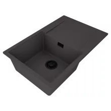 HD Onyx Antracit 78 egymedencés gránit mosogatótálca, vágódeszkával, matt antracit színben, matt fekete leeresztő szifonnal