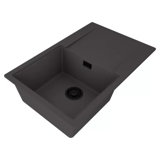 HD Onyx Antracit 78 egymedencés gránit mosogatótálca, vágódeszkával, matt antracit színben, matt fekete leeresztő szifonnal