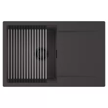 HD Onyx Antracit 78 egymedencés mosogatótálca szett, acél csepegtetőráccsal, csepegtetőtálcával, matt antracit színben, matt fekete leeresztő szifonnal