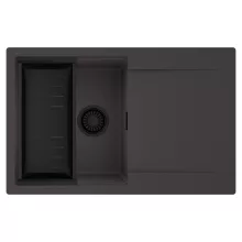 HD Onyx Antracit 78 egymedencés mosogatótálca szett, matt fekete csepegtetőkosárral, csepegtetőtálcával, matt antracit színben, matt fekete leeresztő szifonnal