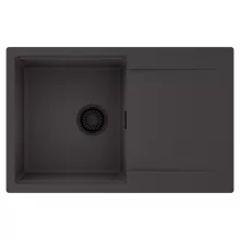 HD Onyx Antracit 78 egymedencés mosogatótálca, csepegtetőtálcával, matt antracit színben, matt fekete leeresztő szifonnal