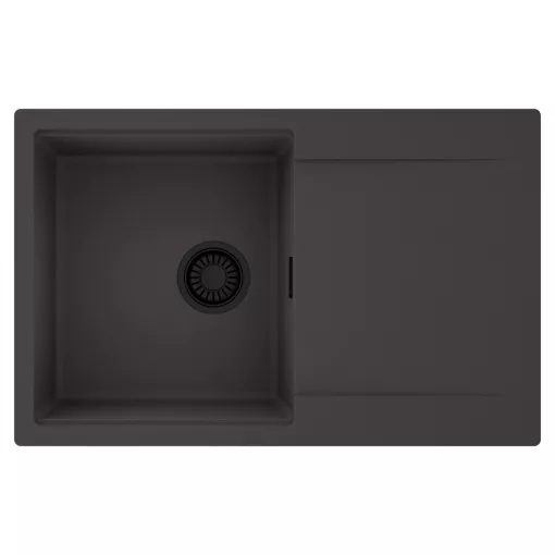 HD Onyx Antracit 78 egymedencés mosogatótálca, csepegtetőtálcával, matt antracit színben, matt fekete leeresztő szifonnal