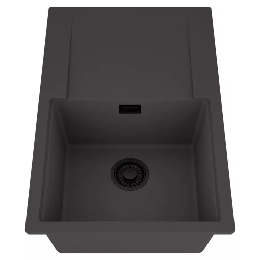 HD Onyx Antracit 78 egymedencés mosogatótálca, csepegtetőtálcával, matt antracit színben, matt fekete leeresztő szifonnal
