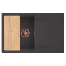 HD Onyx Antracit 78 egymedencés gránit mosogatótálca, vágódeszkával, matt antracit színben, szálcsiszolt réz leeresztő szifonnal