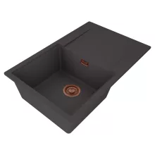 HD Onyx Antracit 78 egymedencés gránit mosogatótálca, vágódeszkával, matt antracit színben, szálcsiszolt réz leeresztő szifonnal