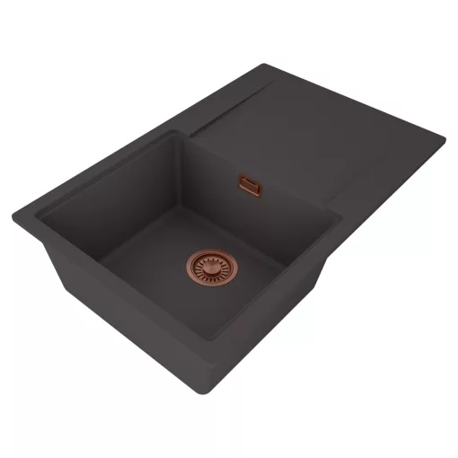 HD Onyx Antracit 78 egymedencés gránit mosogatótálca, vágódeszkával, matt antracit színben, szálcsiszolt réz leeresztő szifonnal