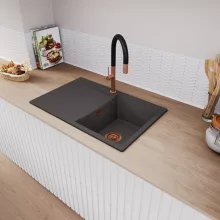 HD Onyx Antracit 78 egymedencés gránit mosogatótálca, vágódeszkával, matt antracit színben, szálcsiszolt réz leeresztő szifonnal