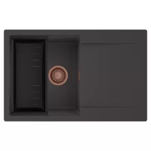 HD Onyx Antracit 78 egymedencés mosogatótálca szett, matt fekete csepegtetőkosárral, csepegtetőtálcával, matt antracit színben, szálcsiszolt réz leeresztő szifonnal