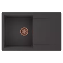 HD Onyx Antracit 78 egymedencés mosogatótálca, csepegtetőtálcával, matt antracit színben, szálcsiszolt réz leeresztő szifonnal