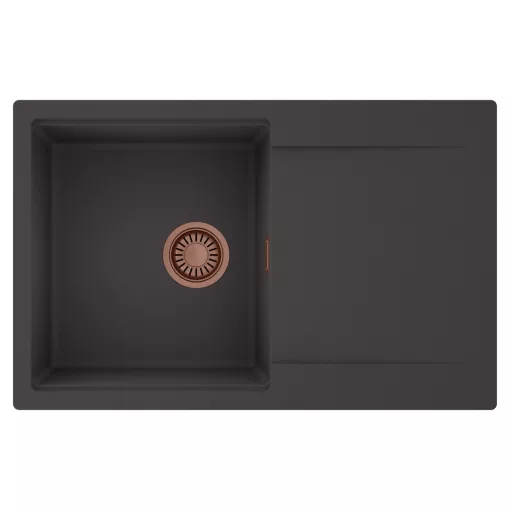 HD Onyx Antracit 78 egymedencés mosogatótálca, csepegtetőtálcával, matt antracit színben, szálcsiszolt réz leeresztő szifonnal