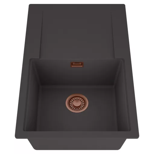 HD Onyx Antracit 78 egymedencés mosogatótálca, csepegtetőtálcával, matt antracit színben, szálcsiszolt réz leeresztő szifonnal
