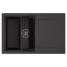 HD Onyx Antracit 78 egymedencés mosogatótálca szett, matt fekete csepegtetőráccsal és kosárral, csepegtetőtálcával, matt antracit színben