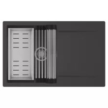 HD Onyx Antracit 78 egymedencés mosogatótálca szett, acél csepegtetőráccsal és kosárral, csepegtetőtálcával, matt antracit színben