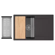 HD Onyx Antracit 78 egymedencés gránit mosogatótálca szett, csepegtetőtálcával, vágódeszkával, acél csepegtetőráccsal és kosárral, matt antracit színben