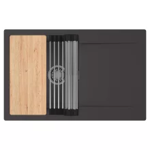 HD Onyx Antracit 78 egymedencés gránit mosogatótálca szett, csepegtetőtálcával, vágódeszkával, acél csepegtetőráccsal, matt antracit színben