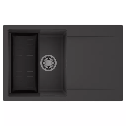 HD Onyx Antracit 78 egymedencés mosogatótálca szett, matt fekete csepegtetőkosárral, csepegtetőtálcával, matt antracit színben