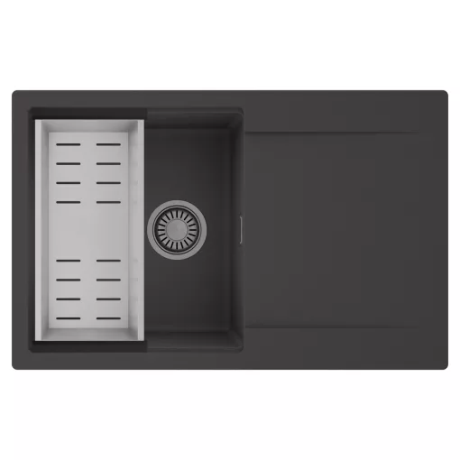 HD Onyx Antracit 78 egymedencés mosogatótálca szett, acél csepegtetőkosárral, csepegtetőtálcával, matt antracit színben