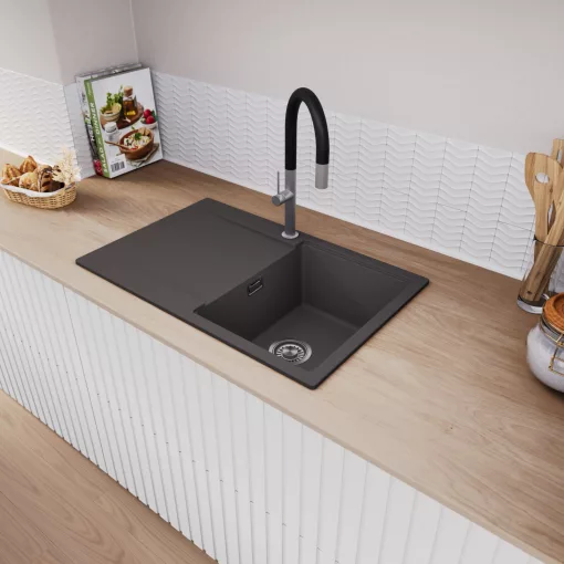 HD Onyx Antracit 78 egymedencés mosogatótálca, csepegtetőtálcával, matt antracit színben