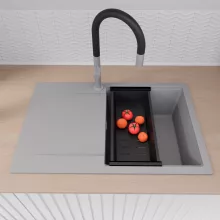 HD Onyx Grey 78 egymedencés mosogatótálca szett, matt fekete csepegtetőráccsal és kosárral, csepegtetőtálcával, alpesi szürke színben, szálcsiszolt króm leeresztő szifonnal