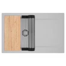 HD Onyx Grey 78 egymedencés gránit mosogatótálca szett, csepegtetőtálcával, vágódeszkával, acél csepegtetőráccsal, alpesi szürke színben, szálcsiszolt króm leeresztő szifonnal