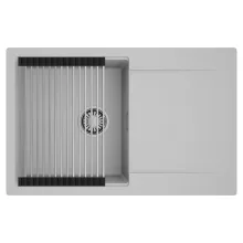 HD Onyx Grey 78 egymedencés mosogatótálca szett, acél csepegtetőráccsal, csepegtetőtálcával, alpesi szürke színben, szálcsiszolt króm leeresztő szifonnal