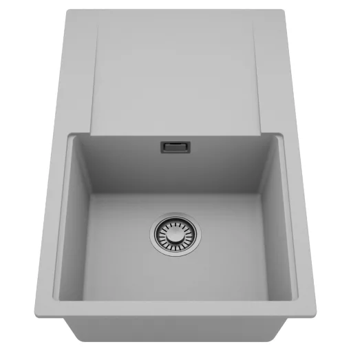 HD Onyx Grey 78 egymedencés mosogatótálca, csepegtetőtálcával, alpesi szürke színben, szálcsiszolt króm leeresztő szifonnal