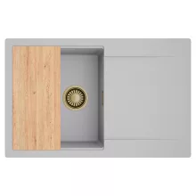 HD Onyx Grey 78 egymedencés gránit mosogatótálca, vágódeszkával, alpesi szürke színben, szálcsiszolt arany leeresztő szifonnal