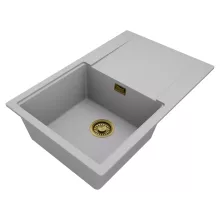 HD Onyx Grey 78 egymedencés gránit mosogatótálca, vágódeszkával, alpesi szürke színben, szálcsiszolt arany leeresztő szifonnal