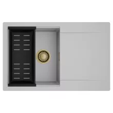 HD Onyx Grey 78 egymedencés mosogatótálca szett, matt fekete csepegtetőkosárral, csepegtetőtálcával, alpesi szürke színben, szálcsiszolt arany leeresztő szifonnal