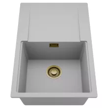 HD Onyx Grey 78 egymedencés mosogatótálca, csepegtetőtálcával, alpesi szürke színben, szálcsiszolt arany leeresztő szifonnal