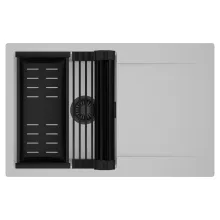 HD Onyx Grey 78 egymedencés mosogatótálca szett, matt fekete csepegtetőráccsal és kosárral, csepegtetőtálcával, alpesi szürke színben, matt fekete leeresztő szifonnal