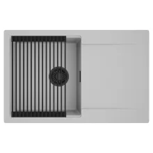 HD Onyx Grey 78 egymedencés mosogatótálca szett, matt fekete csepegtetőráccsal, csepegtetőtálcával, alpesi szürke színben, matt fekete leeresztő szifonnal