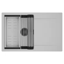 HD Onyx Grey 78 egymedencés mosogatótálca szett, acél csepegtetőráccsal és kosárral, csepegtetőtálcával, alpesi szürke színben, matt fekete leeresztő szifonnal