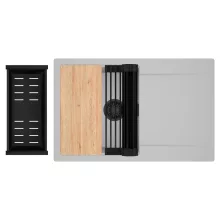 HD Onyx Grey 78 egymedencés gránit mosogatótálca szett, csepegtetőtálcával, vágódeszkával, matt fekete csepegtetőráccsal és kosárral, alpesi szürke színben, matt fekete leeresztő szifonnal