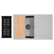 HD Onyx Grey 78 egymedencés gránit mosogatótálca szett, csepegtetőtálcával, vágódeszkával, acél csepegtetőráccsal és matt fekete kosárral, alpesi szürke színben, matt fekete leeresztő szifonnal