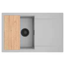 HD Onyx Grey 78 egymedencés gránit mosogatótálca, vágódeszkával, alpesi szürke színben, matt fekete leeresztő szifonnal