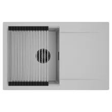 HD Onyx Grey 78 egymedencés mosogatótálca szett, acél csepegtetőráccsal, csepegtetőtálcával, alpesi szürke színben, matt fekete leeresztő szifonnal