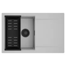 HD Onyx Grey 78 egymedencés mosogatótálca szett, matt fekete csepegtetőkosárral, csepegtetőtálcával, alpesi szürke színben, matt fekete leeresztő szifonnal