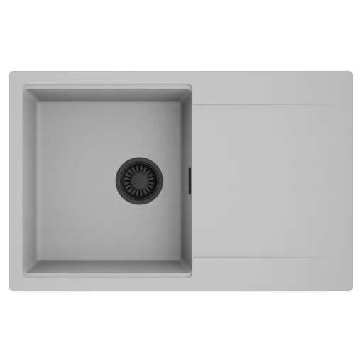 HD Onyx Grey 78 egymedencés mosogatótálca, csepegtetőtálcával, alpesi szürke színben, matt fekete leeresztő szifonnal