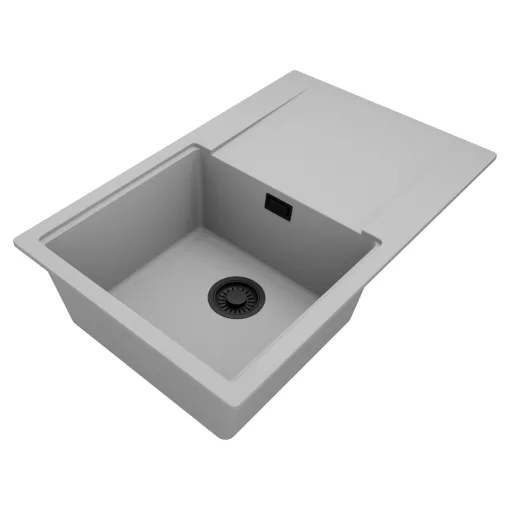 HD Onyx Grey 78 egymedencés mosogatótálca, csepegtetőtálcával, alpesi szürke színben, matt fekete leeresztő szifonnal