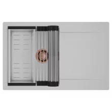 HD Onyx Grey 78 egymedencés mosogatótálca szett, acél csepegtetőráccsal és kosárral, csepegtetőtálcával, alpesi szürke színben, szálcsiszolt réz leeresztő szifonnal