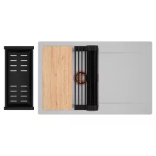 HD Onyx Grey 78 egymedencés gránit mosogatótálca szett, csepegtetőtálcával, vágódeszkával, matt fekete csepegtetőráccsal és kosárral, alpesi szürke színben, szálcsiszolt réz leeresztő szifonnal