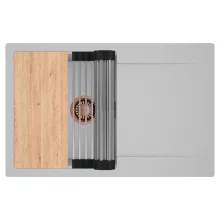 HD Onyx Grey 78 egymedencés gránit mosogatótálca szett, csepegtetőtálcával, vágódeszkával, acél csepegtetőráccsal, alpesi szürke színben, szálcsiszolt réz leeresztő szifonnal