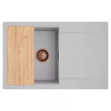 HD Onyx Grey 78 egymedencés gránit mosogatótálca, vágódeszkával, alpesi szürke színben, szálcsiszolt réz leeresztő szifonnal