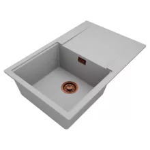 HD Onyx Grey 78 egymedencés gránit mosogatótálca, vágódeszkával, alpesi szürke színben, szálcsiszolt réz leeresztő szifonnal