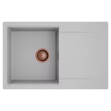 HD Onyx Grey 78 egymedencés mosogatótálca, csepegtetőtálcával, alpesi szürke színben, szálcsiszolt réz leeresztő szifonnal