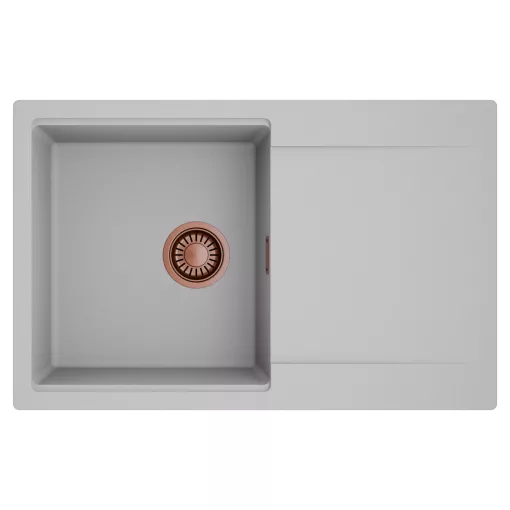 HD Onyx Grey 78 egymedencés mosogatótálca, csepegtetőtálcával, alpesi szürke színben, szálcsiszolt réz leeresztő szifonnal